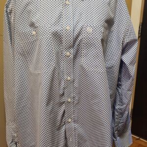 Wrangler Men's White and Blue Geometric Dress Shirt
